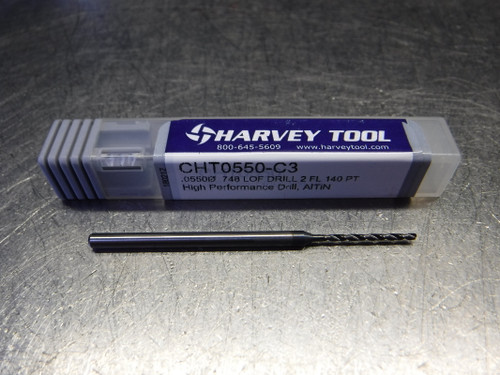Harvey Tool #54 (.0550") 2 Flute Carbide Drill 3mm Shank CHT0550-C3 (LOC2893D)