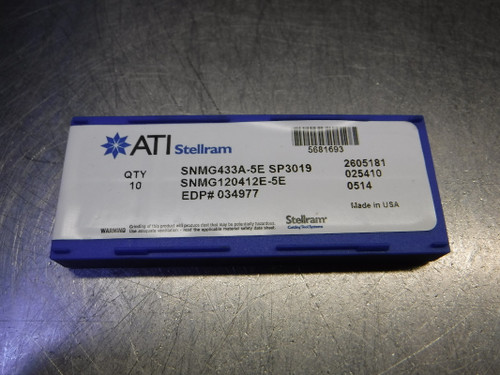 ATI Stellram Carbide Inserts QTY10 SNMG120412E-5E / SNMG433A-5E SP3019 (LOC2798D)