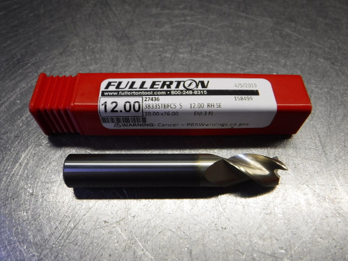 Fullerton 12mm 3 Flute Carbide Endmill 12mm Shank 27436 (LOC1963D)