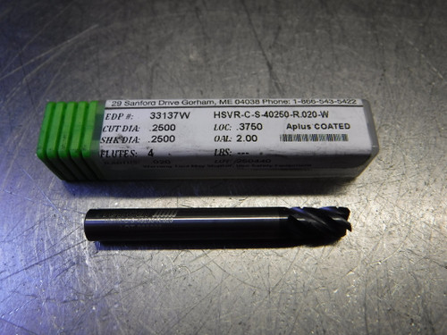 Helical 1/4" 4 Flute Carbide Endmill 1/4" Shank HSVR-C-S-40250-R.020-W (LOC793A)