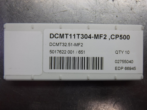 SECO Carbide Inserts QTY10 DCMT 11T304-MF2 / DCMT32.51-MF2 CP500 (LOC643A)