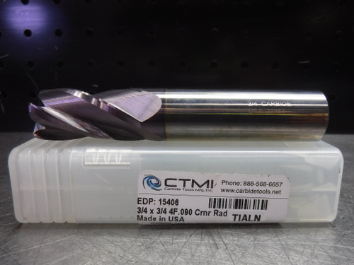 CTMI 3/4" Carbide Endmill 4 Flute 3/4 x 3/4 4F .090 Crnr Rad TIALN (LOC2738C)