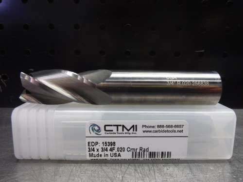CTMI 3/4" Carbide Endmill 4 Flute 3/4 x 3/4 4F .020 Crnr Rad (LOC2740A)