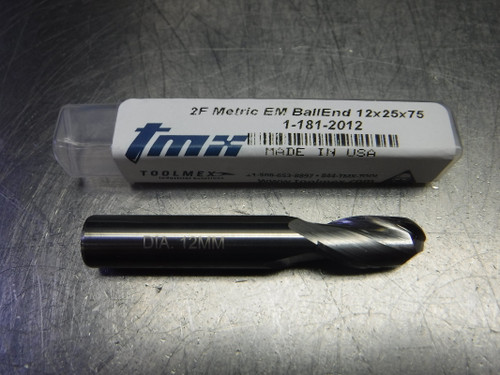 ToolMex 12mm 2 Flute Carbide Ballnose Endmill 12mm Shank 1-181-2012 (LOC3110A)
