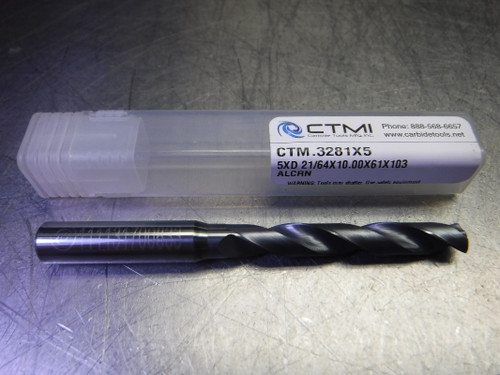 CTMI 21/64" Carbide Drill 10mm Shank 5XD 21/64X10.00X61X103 ALCRN (LOC1107A)