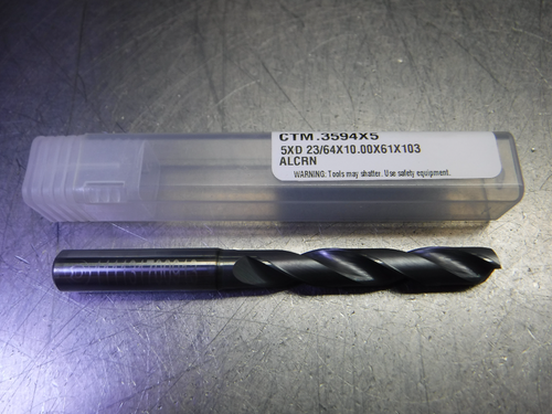 CTMI 23/64" Carbide Drill 10mm Shank 5XD 23/64x10.00x61x103 ALCRN (LOC1107A)
