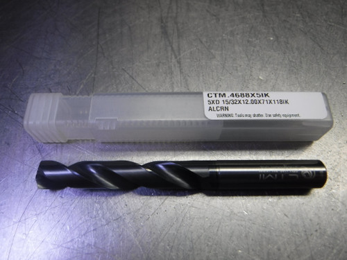CTMI 15/32" Coolant Thru Carbide Drill 5XD 15/32x12.00x71x118IK ALCRN (LOC1786)