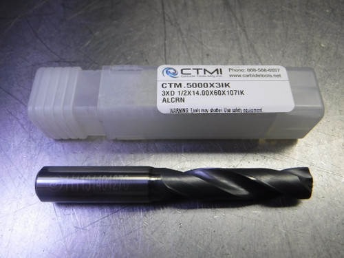 CTMI 1/2" Coolant Thru Carbide Drill 3XD 1/2x14.00x60x107IK ALCRN (LOC1640)