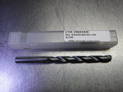 CTMI 19/64" Coolant Thru Carbide Drill 8XD 19/64x08.00x76x114IK ALCRN (LOC1640)