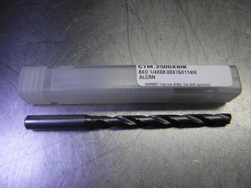 CTMI 1/4" Coolant Thru Carbide Drill 8XD 1/4x08.00x76x114IK ALCRN (LOC1640)