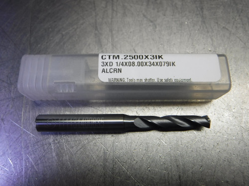 CTMI 1/4" Coolant Thru Carbide Drill 3XD 1/4x08.00x34x079IK ALCRN (LOC1640)