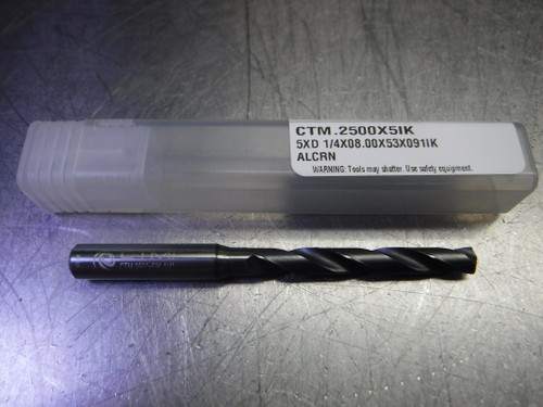 CTMI 1/4" Coolant Thru Carbide Drill 5XD 1/4x08.00x53x091IK ALCRN (LOC1633B)