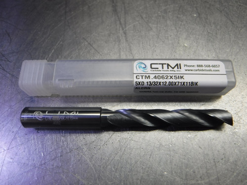 CTMI 13/32" Coolant Thru Carbide Drill 5XD 13/32X12.00X71X118IK ALCRN (LOC1633B)