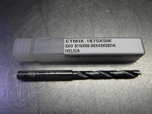 CTMI 3/16" Coolant Thru Carbide Drill 5XD 3/16x06.00x43x082IK HELICA (LOC533B)