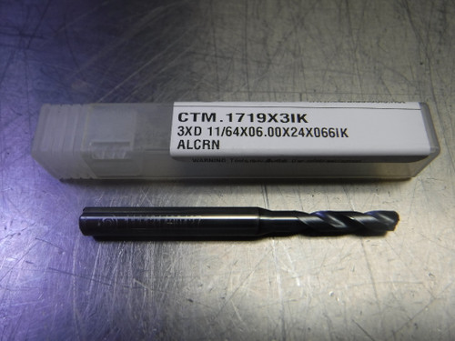 CTMI 11/64" Coolant Thru Carbide Drill 3XD 11/64x06.00x24x066IK ALCRN (LOC527)