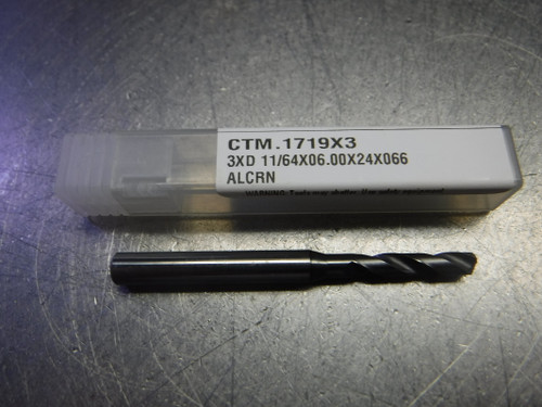 CTMI 11/64" Carbide Drill 3XD 11/64x06.00x24x066 ALCRN (LOC527)