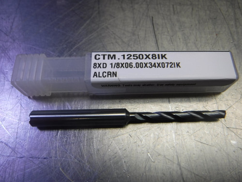 CTMI 1/8" Coolant Thru Carbide Drill 8XD 1/8x06.00x34x072IK ALCRN (LOC526)