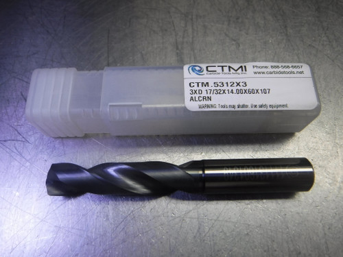 CTMI 17/32" Carbide Drill 14mm Shank 3XD 17/32x14.00x60x107 ALCRN (LOC566)