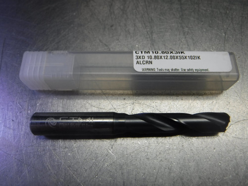 CTMI 10.80mm Coolant Thru Carbide Drill 3XD 10.80x12.00x55x102IK ALCRN (LOC1478A)