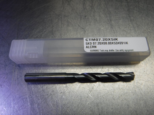 CTMI 7.20mm Coolant Thru Carbide Drill 5XD 07.20x08.00x53x091IK ALCRN (LOC1796)
