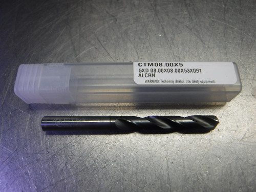 CTMI 8mm 2 Flute Carbide Drill 8mm Shank 5XD 08.00x08.00x53x091 ALCRN (LOC1797)