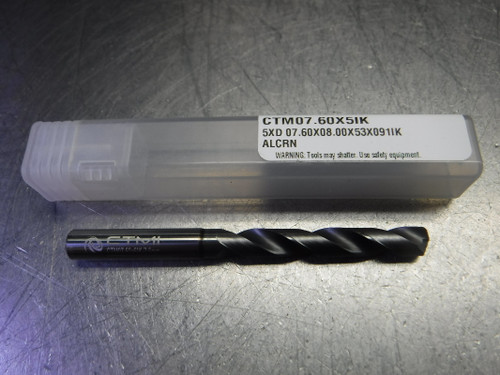CTMI 7.60mm Coolant Thru Carbide Drill 5XD 07.60x08.00x53x091IK ALCRN (LOC1768B)