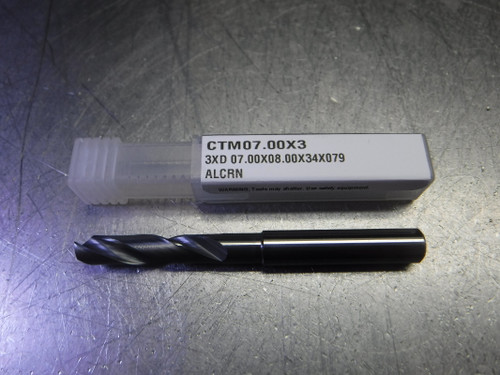 CTMI 7mm Carbide Drill 8mm Shank 3XD 07.00x08.00x34x079 ALCRN (LOC1305A)
