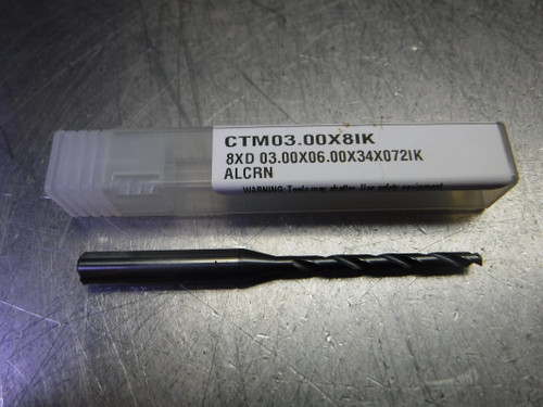 CTMI 3mm Coolant Thru Carbide Drill 8XD 03.00X06.00X34X072IK ALCRN (LOC1304A)