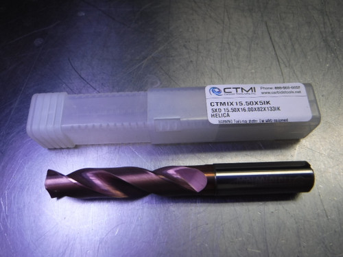 CTMI 15.5mm Coolant Thru Carbide Drill 5XD 15.50x16.00x82x133IK HELICA (LOC3245)