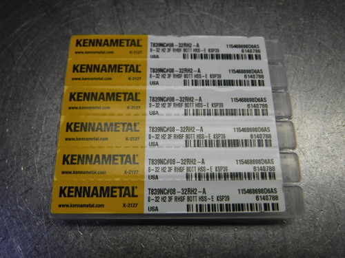 Kennametal 8-32 H2 3 Flute HSS Bottom Tap QTY6 T839NC#08-32RH2-A (LOC3293B)