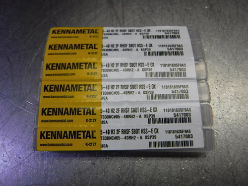 Kennametal 5-40 H2 2 Flute HSS SF S Bottom Tap QTY6 T830NC#05-40RH2-A (LOC3304)