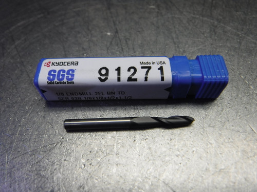SGS/Kyocera 1/8" 2 Flute Ballnose Carbide Endmill 1/8" Shank 91271 (LOC3313A)
