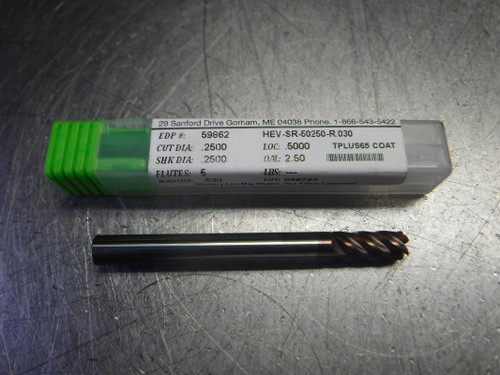 Helical 1/4" 5 Flute Carbide Endmill HEV-SR-50250-R.030 TPLUS65 (LOC3342)