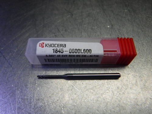 Kyocera 0.060" 4 Flute Carbide Ballnose Endmill 1/8 Shank 1845-0600L600 (LOC3385) Kyocera 0.060" 4 Flute Carbide Ballnose Endmill 1/8 Shank 1845-0600L600 (LOC3385)