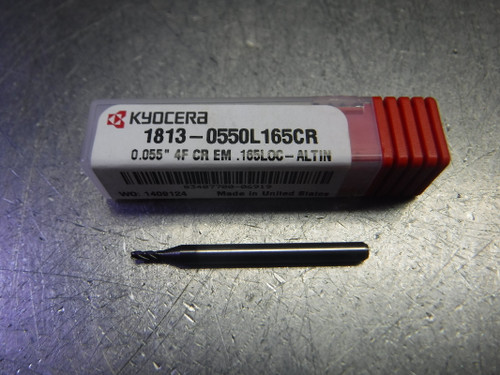 Kyocera 0.055" 4 Flute Carbide Endmill 1/8" Shank 1813-0550L165CR (LOC3387) Kyocera 0.055" 4 Flute Carbide Endmill 1/8" Shank 1813-0550L165CR (LOC3387)