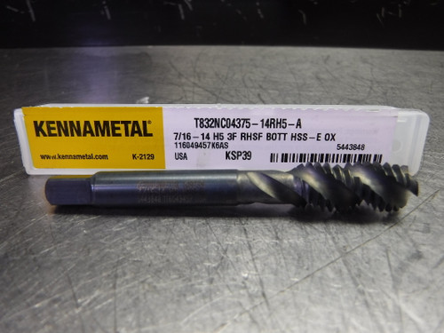 Kennametal 7/16-14 H5 HSS-E Spiral Flute Bottom Tap T832NC04375-14RH5-A (LOC3658B)