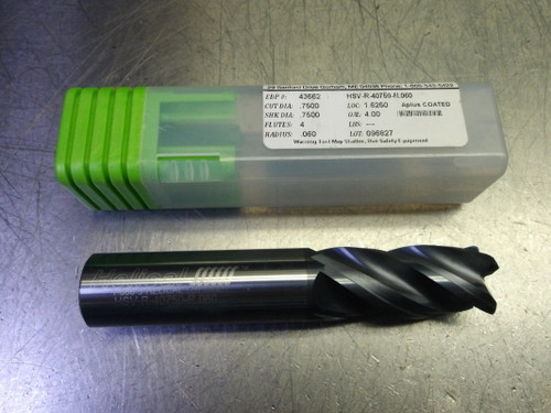 Helical 3/4" 4 Flute Carbide CR Endmill 3/4" Shank HSV-R-40750-R.060 (LOC3630)