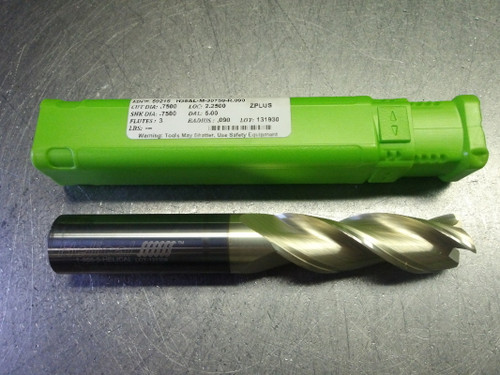 Helical 3/4" 3 Flute Carbide CR Endmill H35AL-M-30750-R.090 (LOC2156B)
