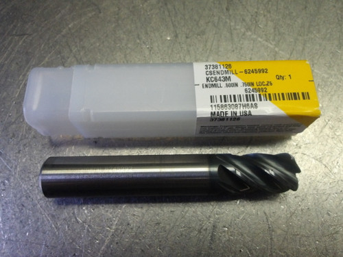 Kennametal 1/2" 5 Flute Carbide CR Endmill .125" R 37381126 KC643M (LOC2393B)