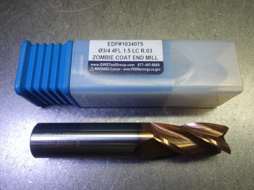 GWS 3/4" 4 Flute Carbide CR Endmill 3/4" Shank .03" R 1034075 (LOC1079B)