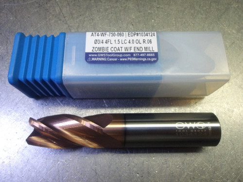GWS 3/4" 4 Flute Carbide CR Endmill 3/4" Shank .06" R AT4-WF-750-060 (LOC1079B)