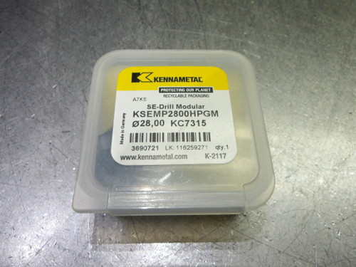 Kennametal 28mm Carbide Drill Tip Insert QTY1 KSEMP2800HPGM KC7315 (LOC2889A)