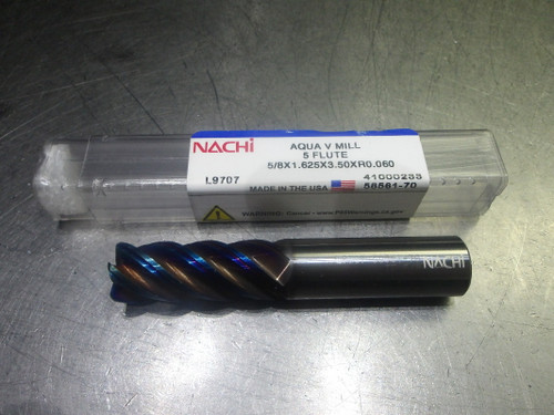 Nachi 5/8" 5 Flute Carbide CR Endmill .060" R 5/8x1.625x3.50xR0.060 (LOC1015B) Nachi 5/8" 5 Flute Carbide CR Endmill .060" R 5/8x1.625x3.50xR0.060 (LOC1015B)