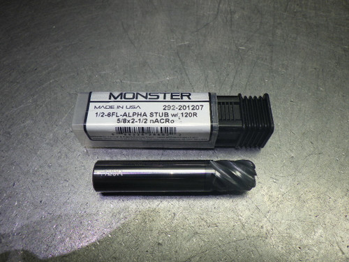 Monster 1/2" 6 Flute Carbide CR Stub Endmill 1/2" Shank .12" R 292-201207 (LOC638A)