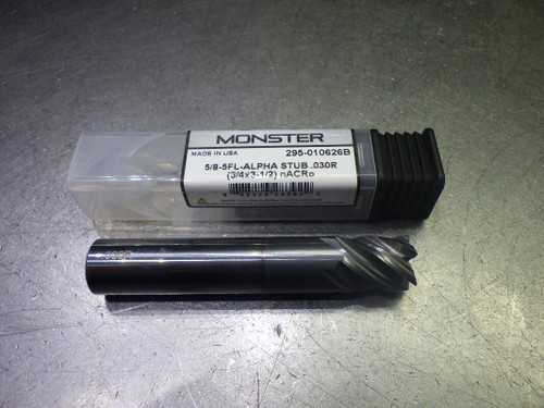 Monster 5/8" 5 Flute Carbide CR Stub Endmill .03" R 295-010626B (LOC1504)