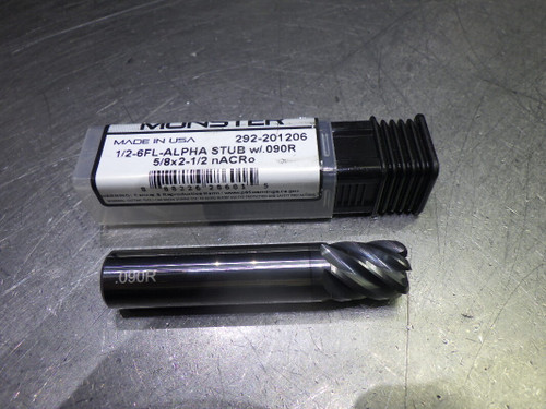 Monster 1/2" 6 Flute Carbide CR Stub Endmill 1/2" Shank .09" R 292-201206 (LOC2954A)