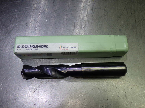 Walter 15mm Coolant Thru 3xD Carbide Drill 5/8" Shank DC150-03-15.00A1-WJ30RE (LOC413B) Walter 15mm Coolant Thru 3xD Carbide Drill 5/8" Shank DC150-03-15.00A1-WJ30RE (LOC413B)