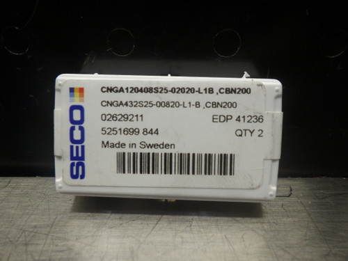 SECO Carbide Turning Inserts QTY2 CNGA120408S25-02020-K1B CBN200 (LOC2003B)