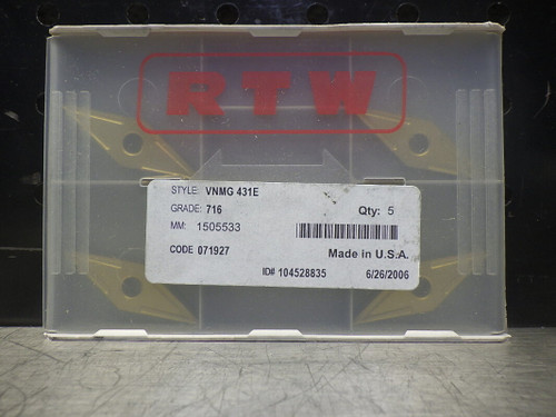 RTW Carbide Inserts QTY5 VNMG 431E 716 (LOC568B)
