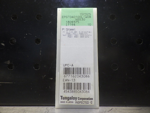 Tungaloy Carbide Inserts QTY10 EPGT040100L-W08 NS530 (LOC613B)